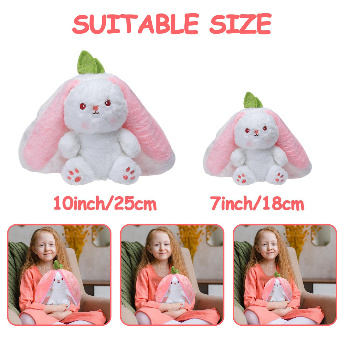 Reversible Bunny Plush Pillow with Zipper I959743