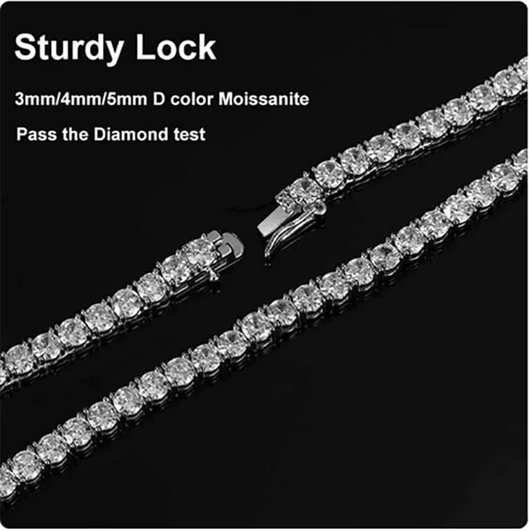 925 Silver Moissanite Tennis Necklace 4 mm Round Chain 18-36 Inches V900596
