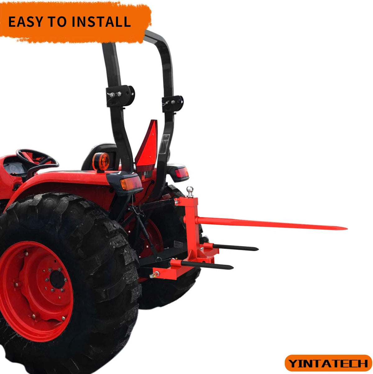 49” Hay Spear 3000lbs Capacity with 2 Stabilizers, 3 Point Trailer Hitch 2" Receiver with Trailer Ball Gooseneck Drawbar for Category 1 Tractor T193