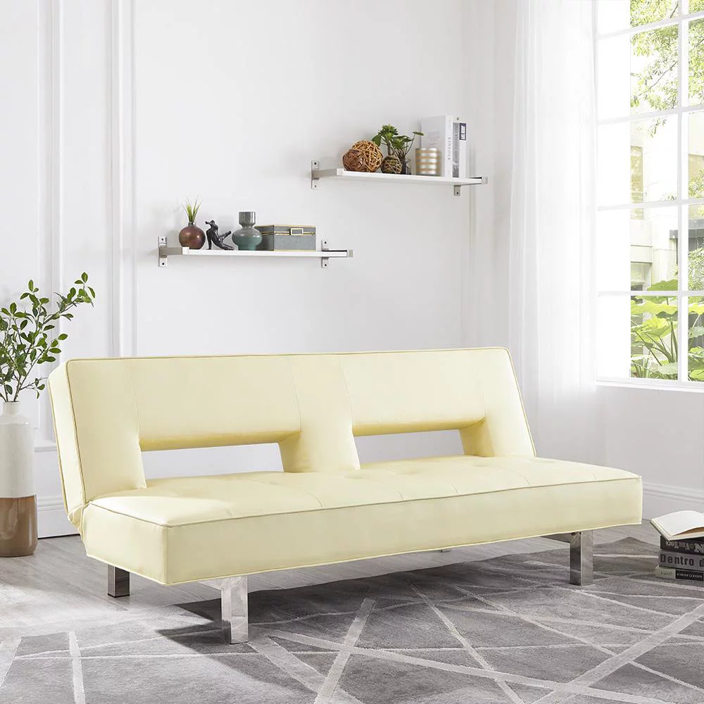 Cream Faux Leather Convertible Futon Sofa A7694