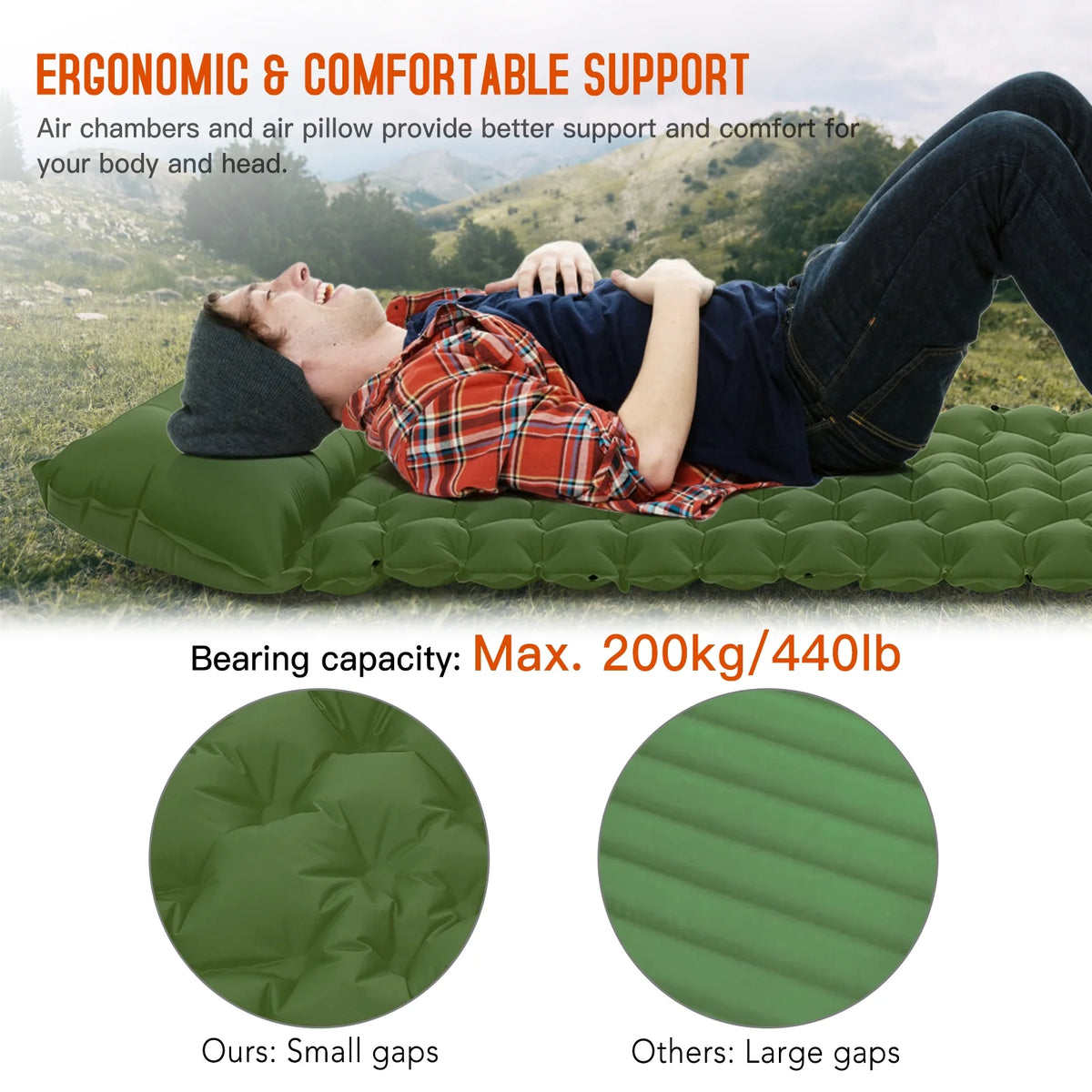 Ultralight Inflatable Camping Sleeping Pad with Pillow and Built in Pump K39470