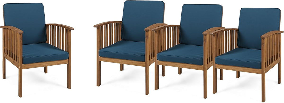 Brown Patina and Dark Teal Acacia Wood Club Chairs (Set of 4) Q9423