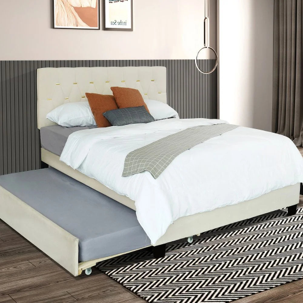 Beige Queen Size Upholstered Storage Bed Z7629