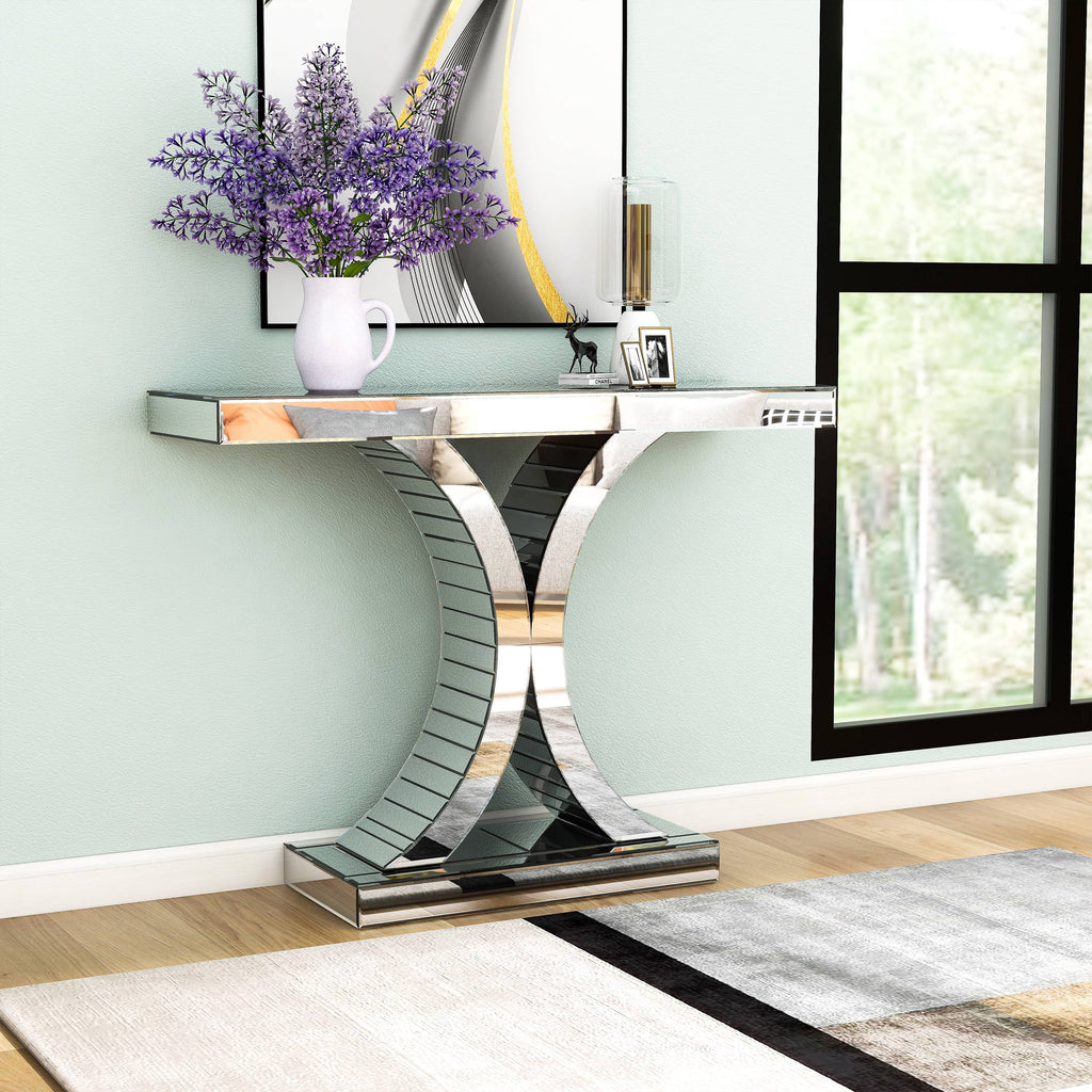 Modern Mirrored Console Table Glass Accent Table F733