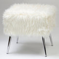 White Faux Fur Ottoman with Chrome Legs B5517