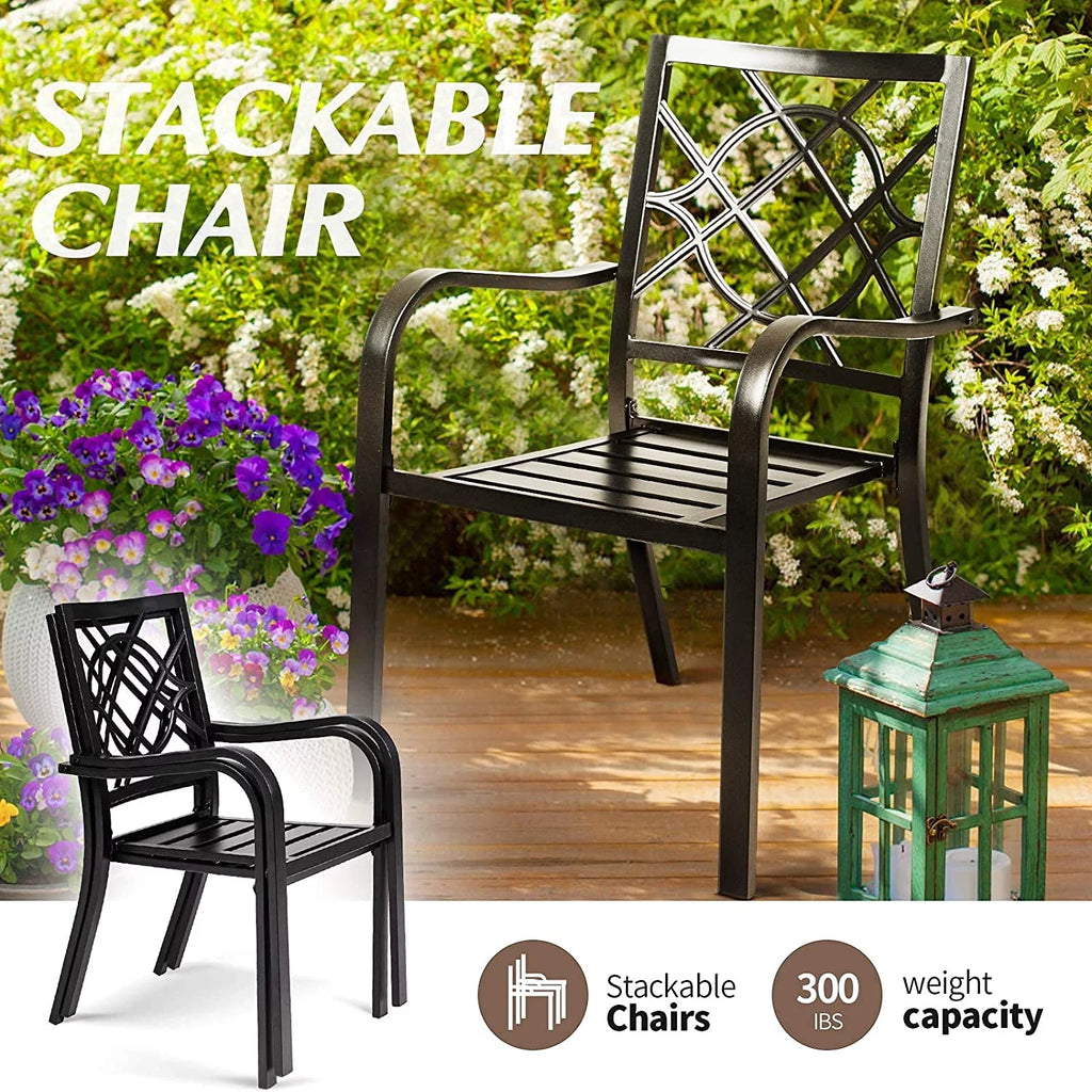5-Piece Outdoor Patio Dining Set Stackable Metal Chairs and Square Table Black K864308