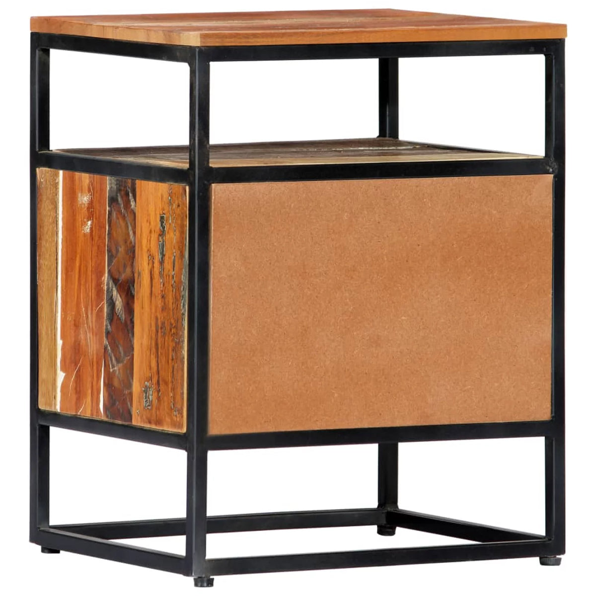 Reclaimed Wood Bedside Cabinet with Storage Drawer and Shelf Q590