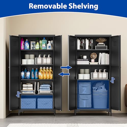 Black 61 inch Metal Pantry Storage Cabinet with Adjustable Shelves V91738