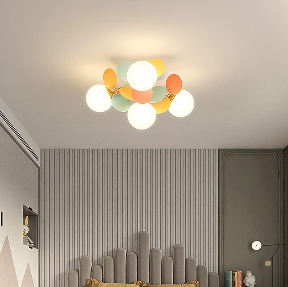 Colorful Macaron Globe Semi Flush Mount Light with Milk White Glass Shade R4893
