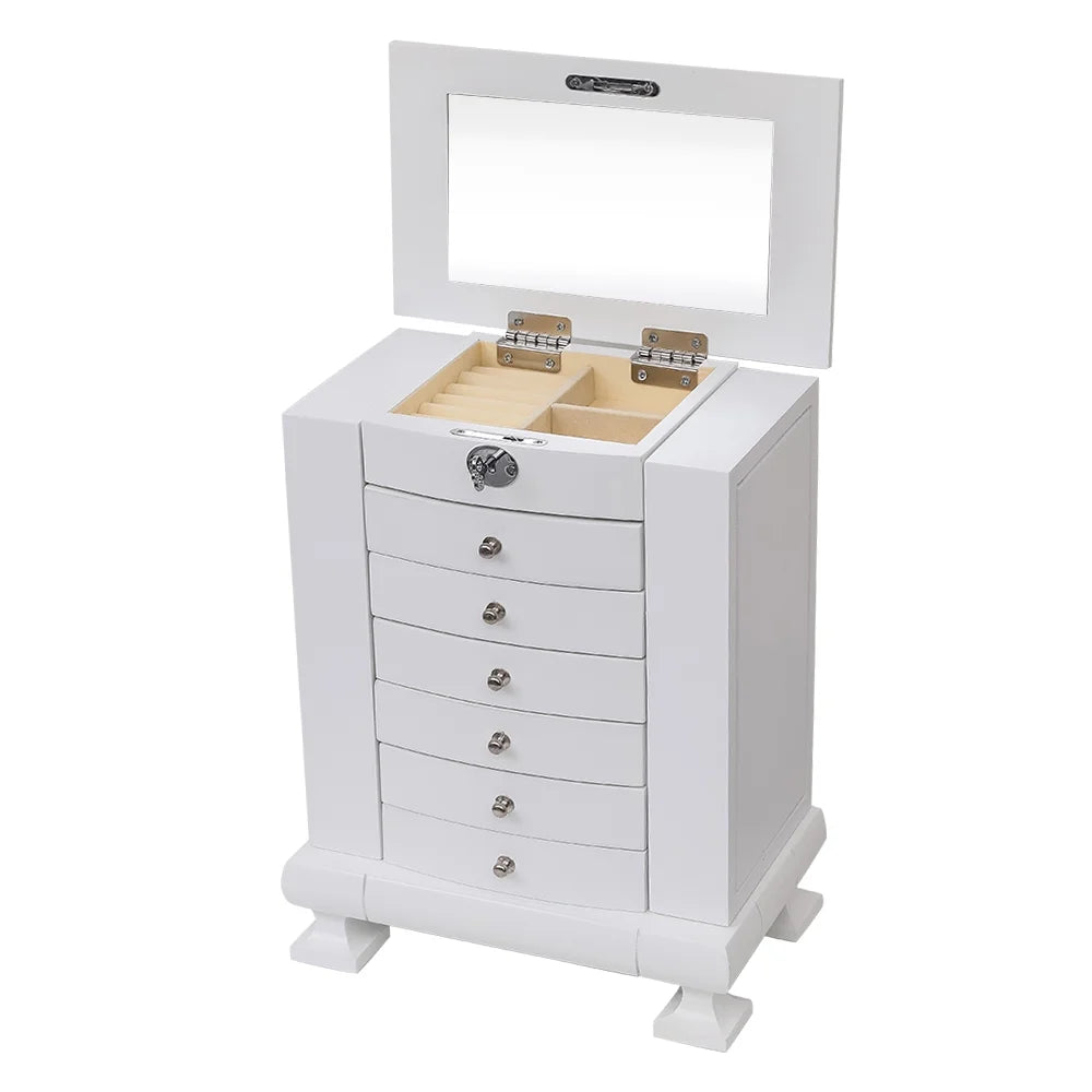 White Wooden 7 Layers Jewelry Box with Lock S31341
