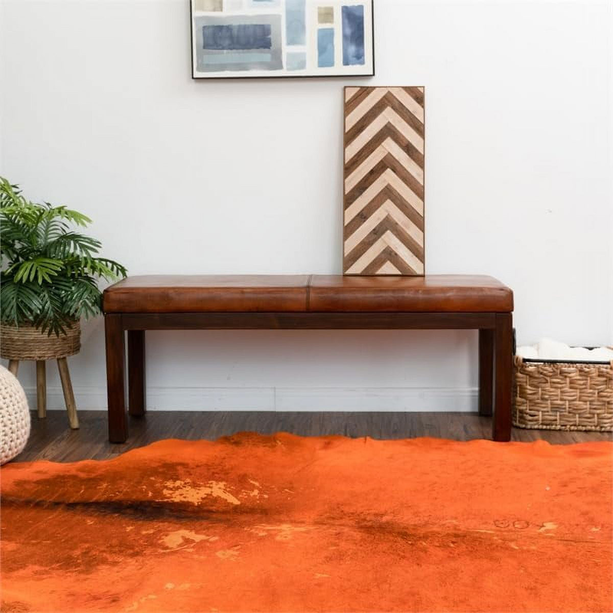 Genuine Leather Rectangular Bench Z17034