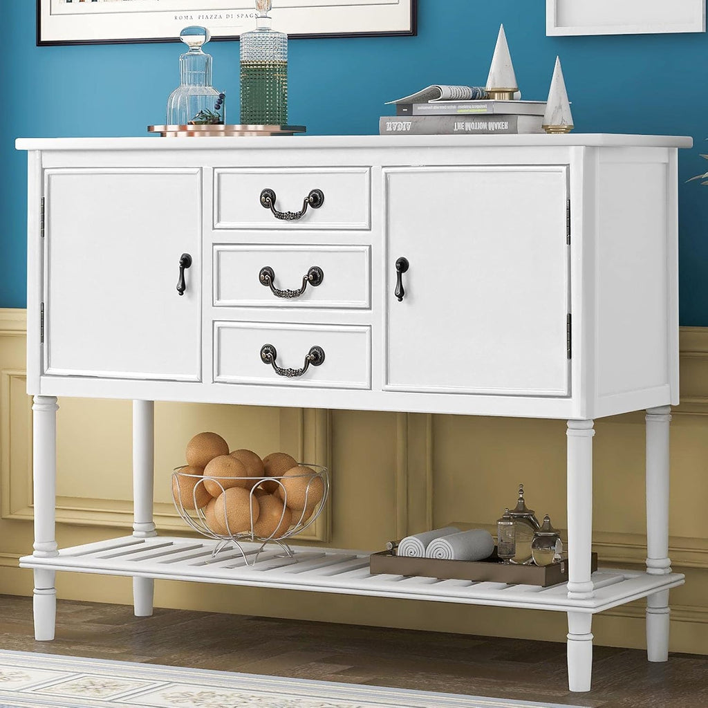 Navy Blue Wood Console Sofa Table with Drawers and Open Shelf B653072