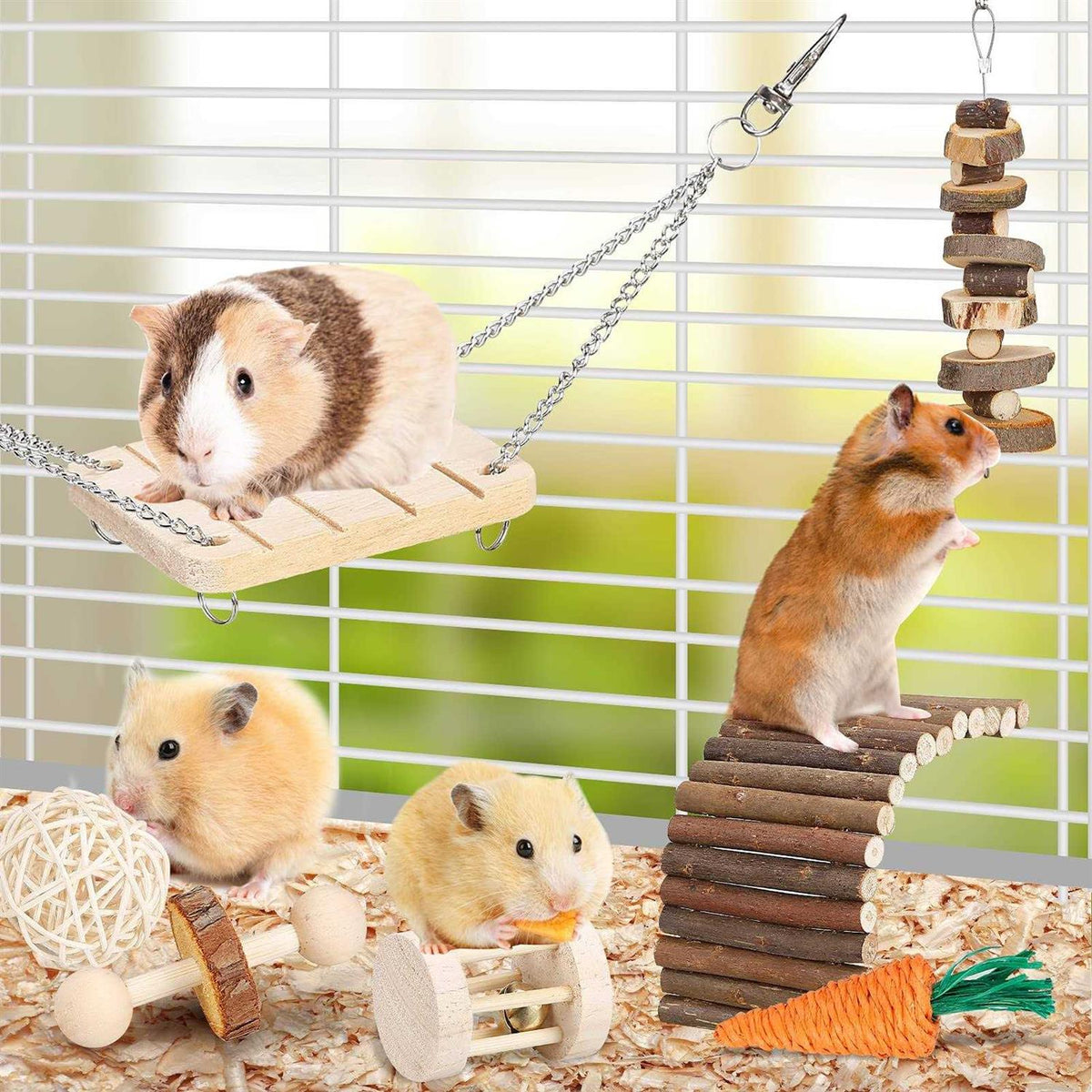 Hamster Chew Toys Set Small Animal Molar Toys Teeth Care Wooden Accessories Q9677