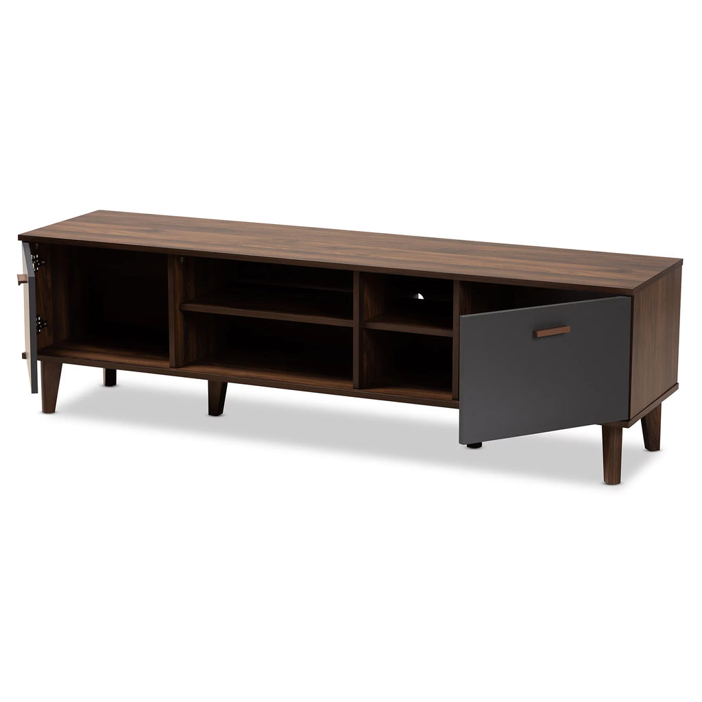 Walnut Brown and Grey Finished Wood TV Stand T657421