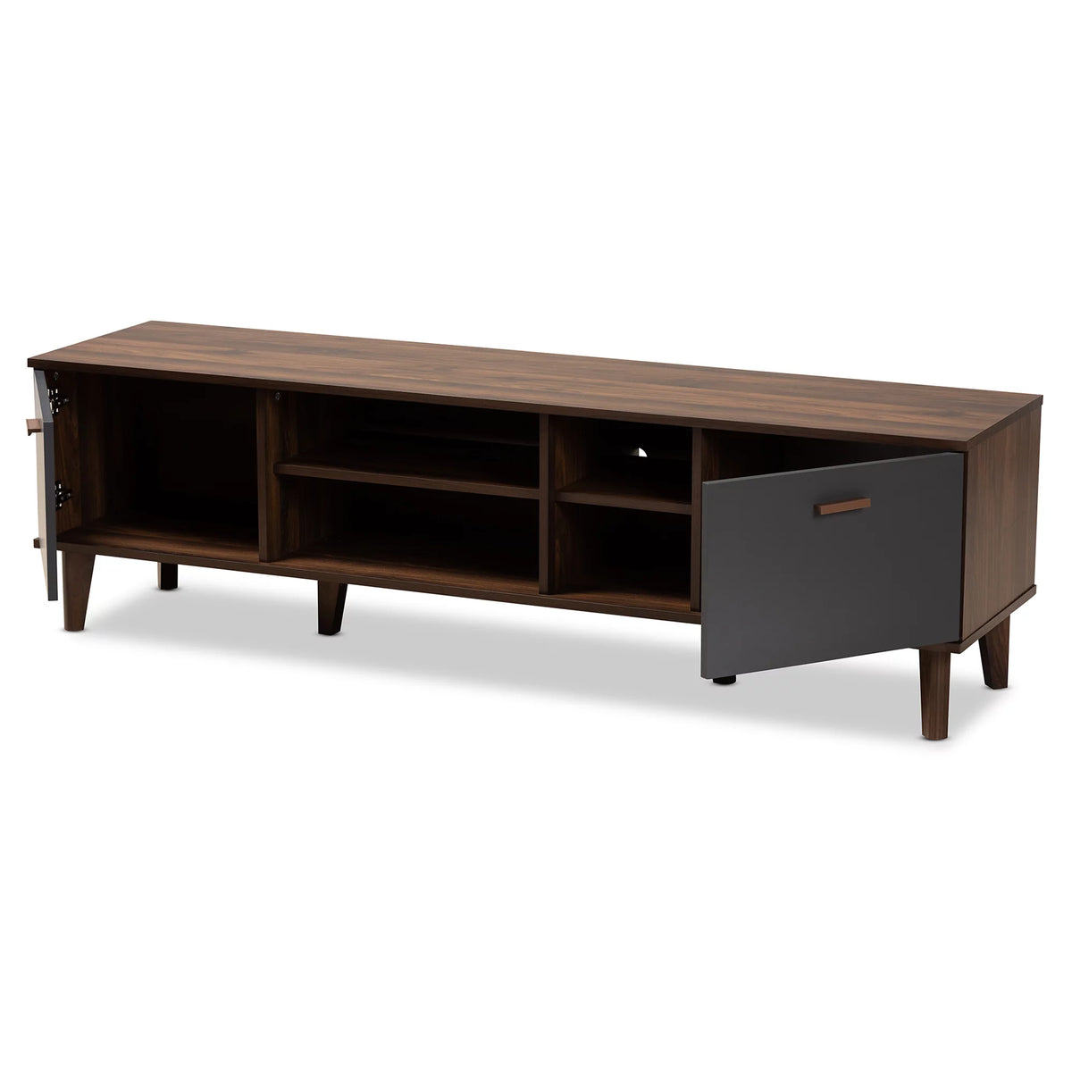 Walnut Brown and Grey Finished Wood TV Stand T657421