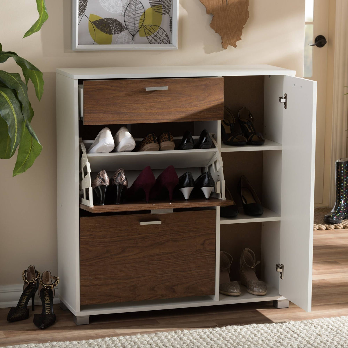 White/Walnut Storage Cabinet P6929