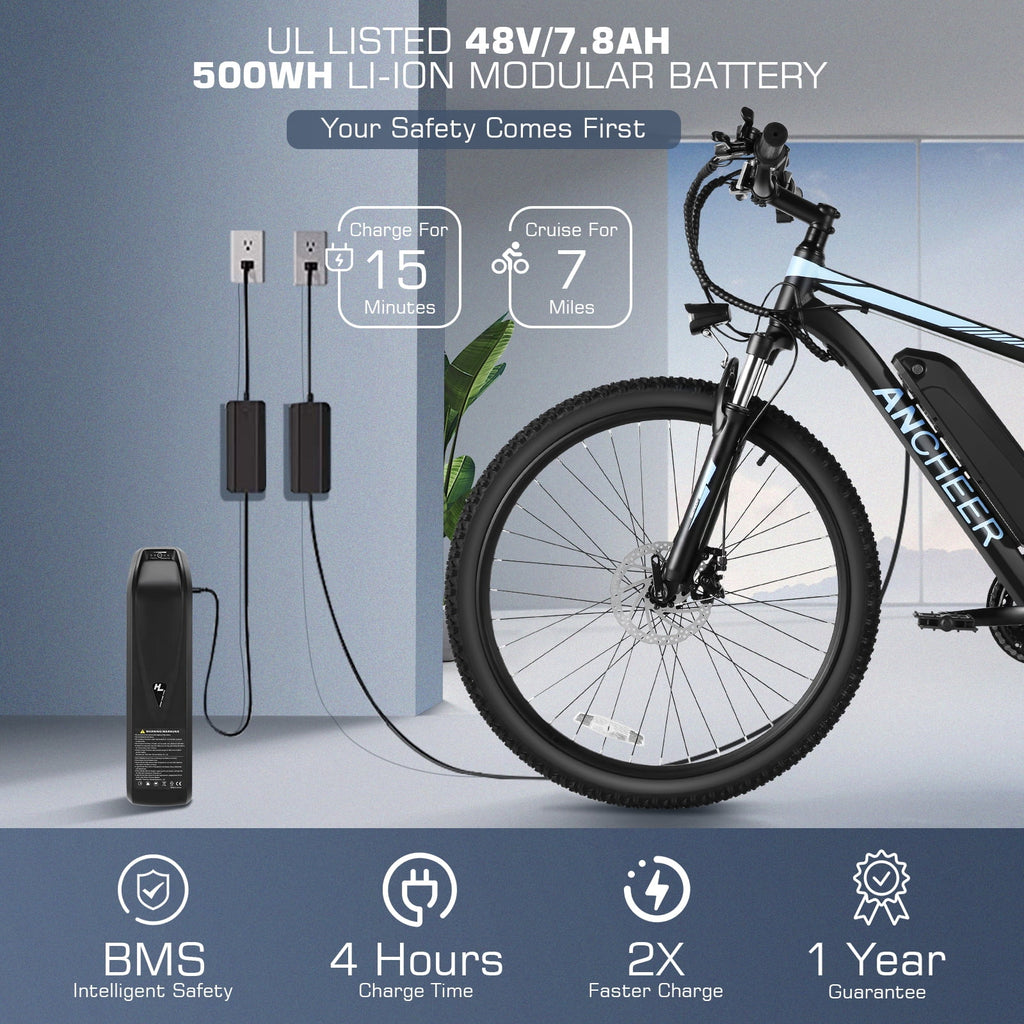 Electric Bike 26" x 2.1" 500W Mountain Bicycle 48V C65418