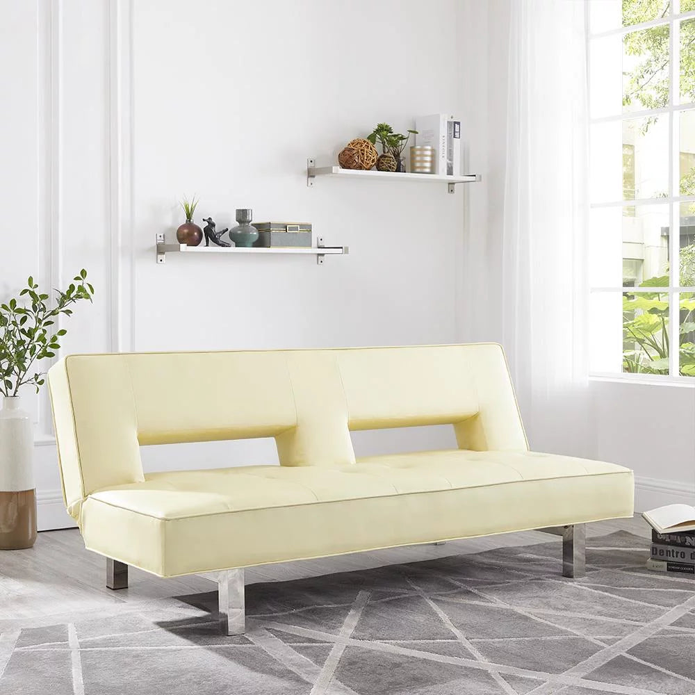 Cream Faux Leather Convertible Futon Sofa A7694