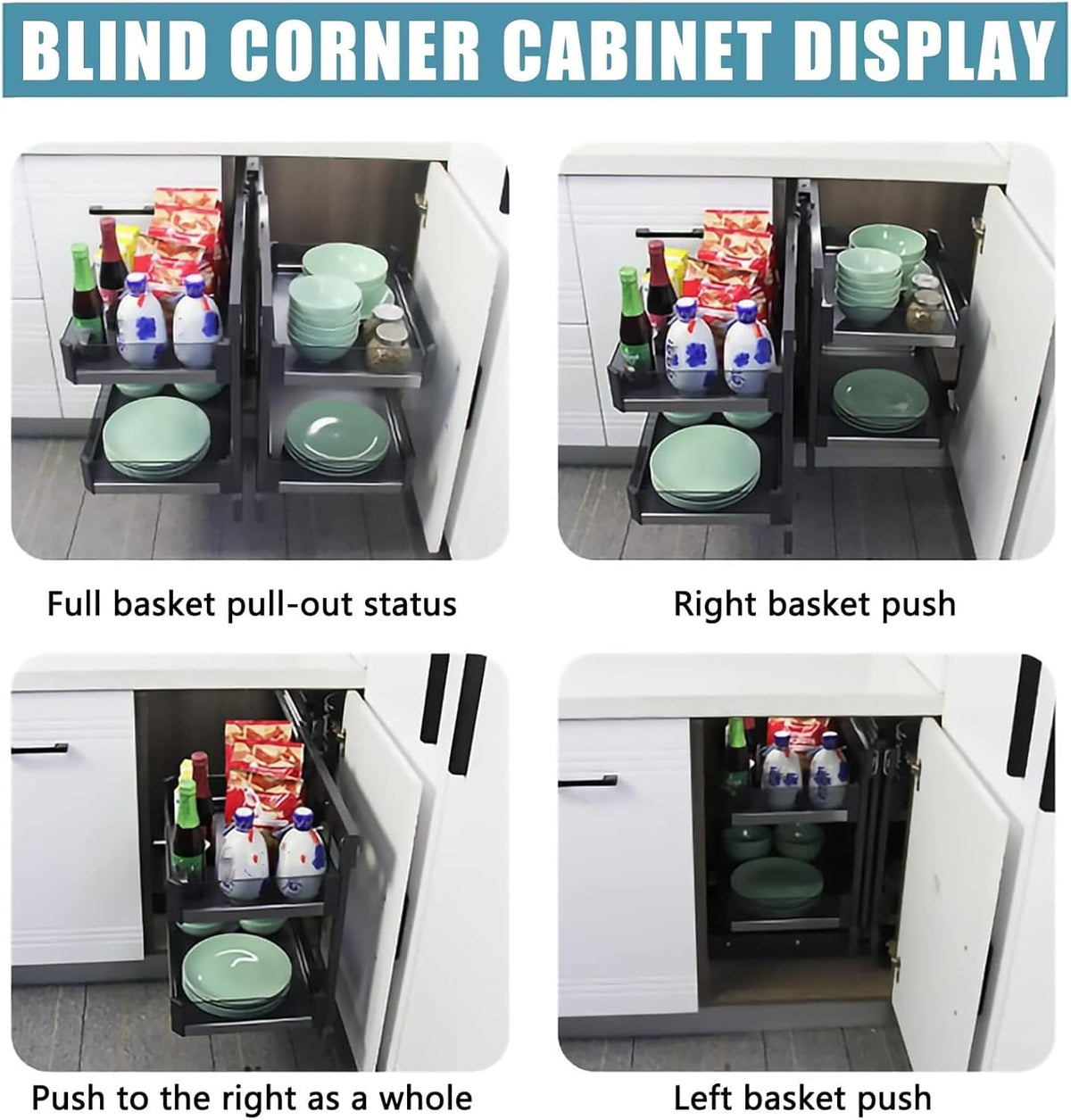 4 Shelf Tray Baskets Blind Corner Cabinet Organizer X690127