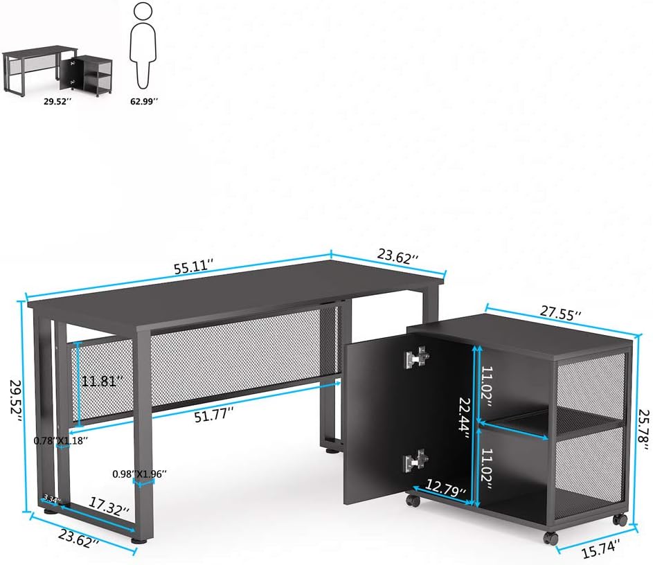L-Shaped Computer Desk with File Cabinet I8268