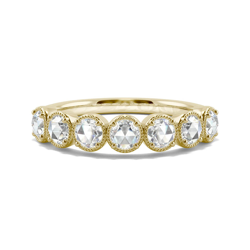 14K Yellow Gold 3mm Round Rose Cut Moissanite Wedding Band Size 6 Y90312