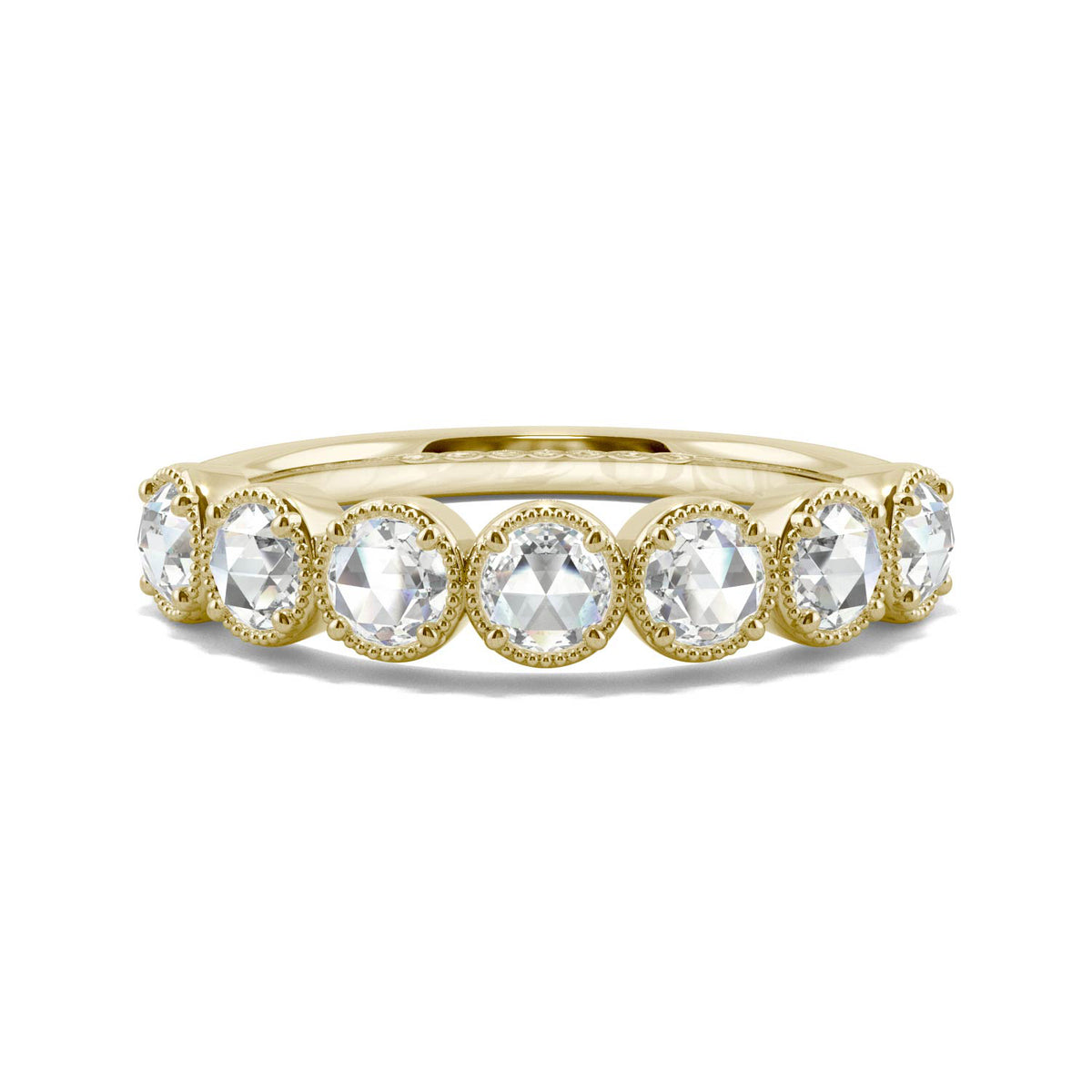 14K Yellow Gold 3mm Round Rose Cut Moissanite Wedding Band Size 6 Y90312