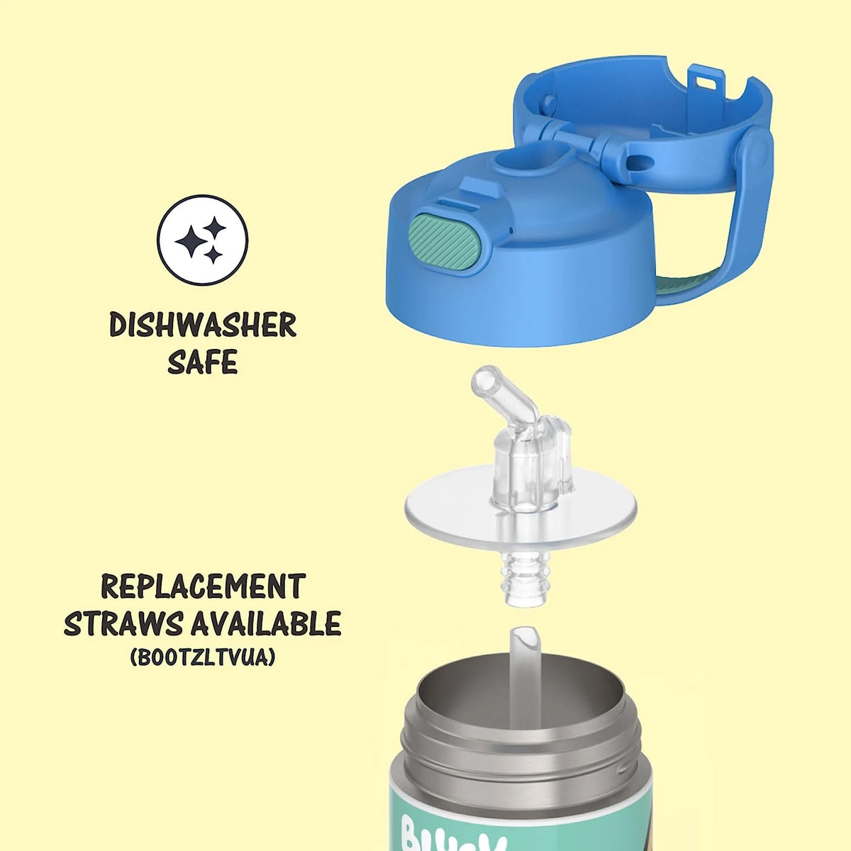 Bluey 12 Ounce Stainless Steel Kids Straw Bottle M5668