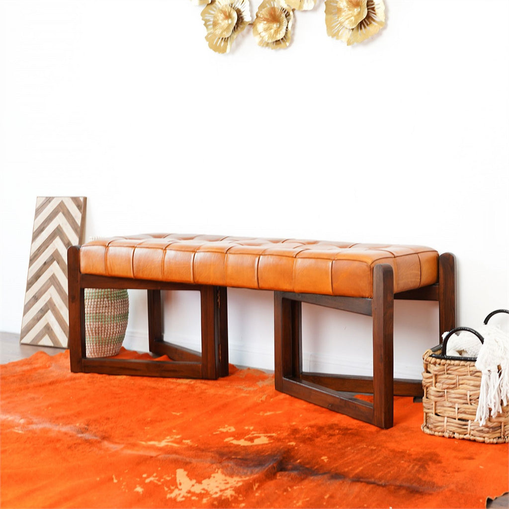 Tan Upholstered Leather Bench R588