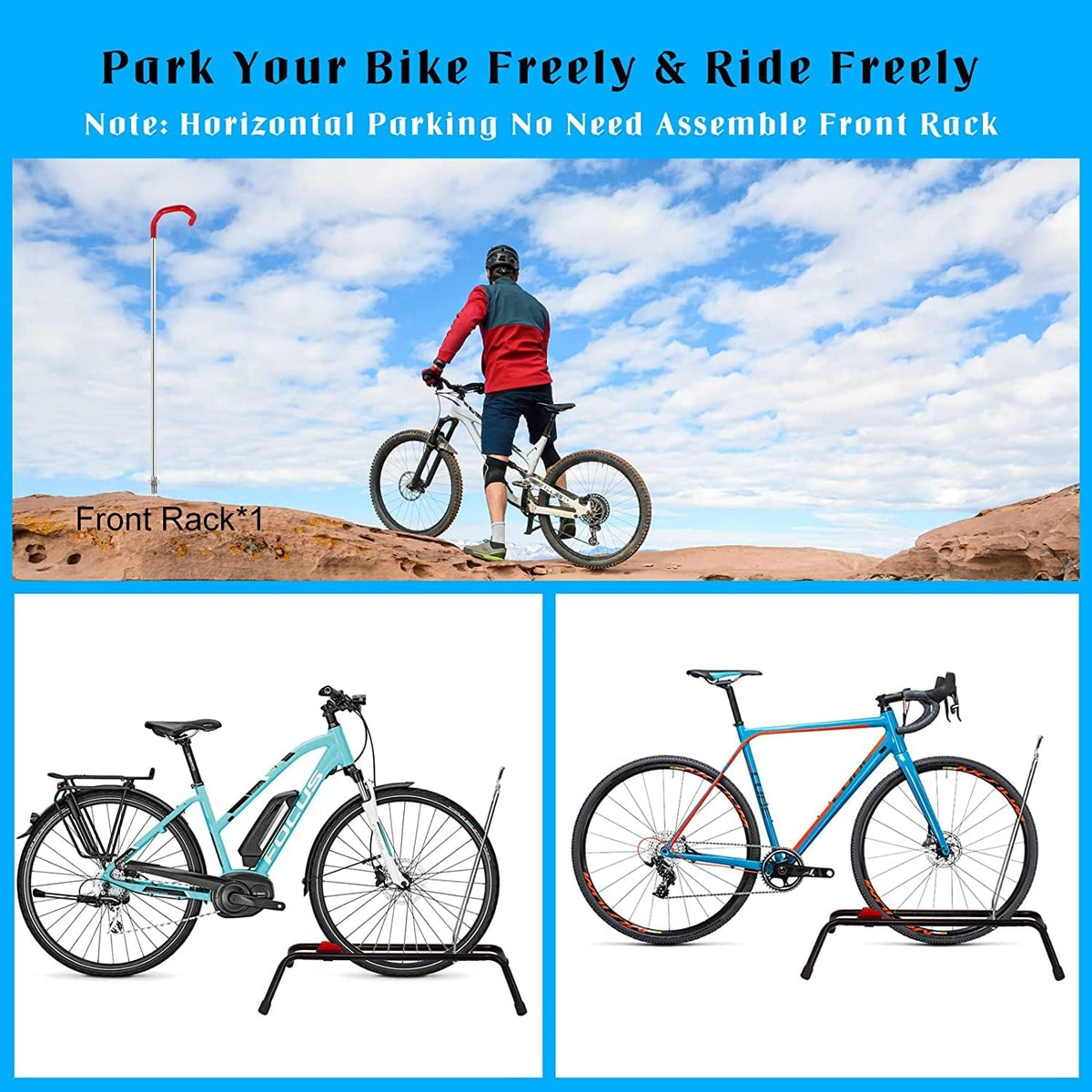 Bike Stand Vertical Bicycle Rack Floor Stand with Wheel Stabilizer Strap T84603