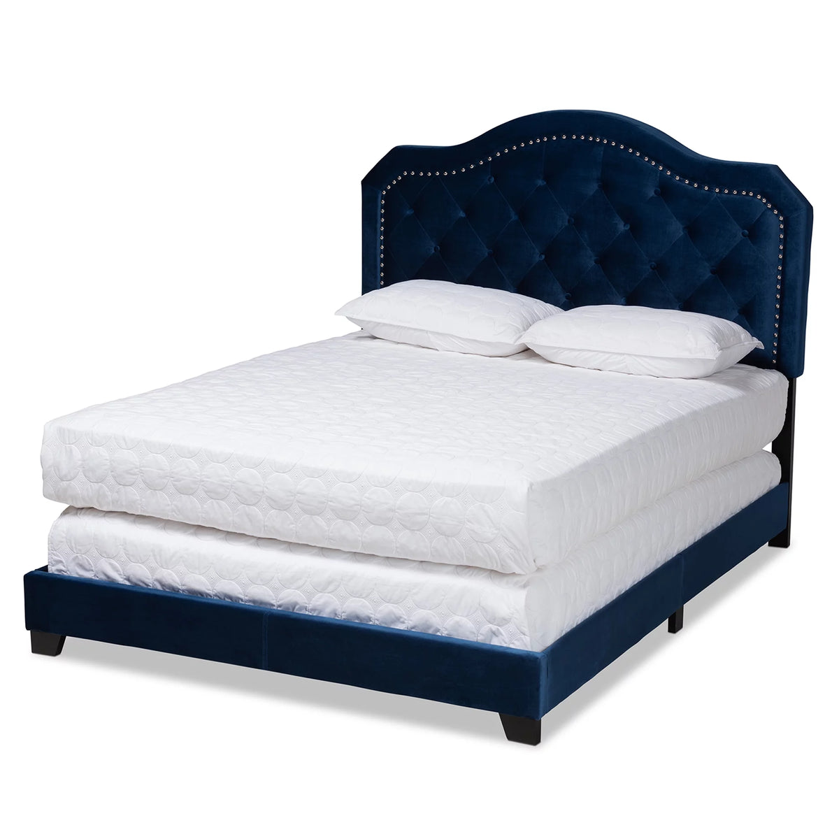 Navy Blue Velvet Queen Size Button Tufted Bed S954600