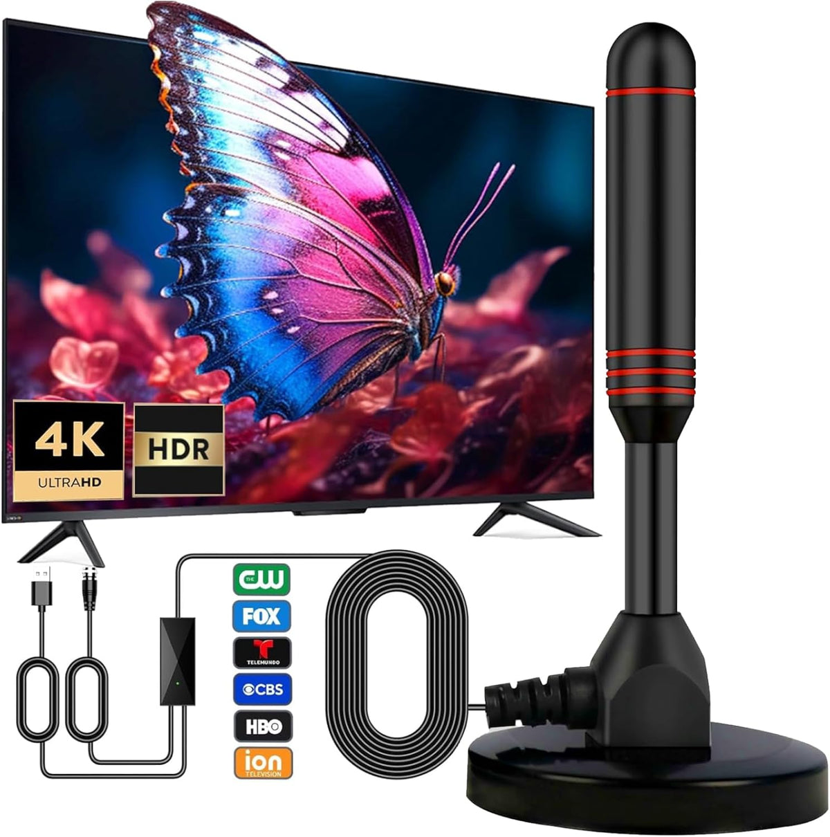 HDTV Antenna with Magnetic Base and Coaxial Cable O5261