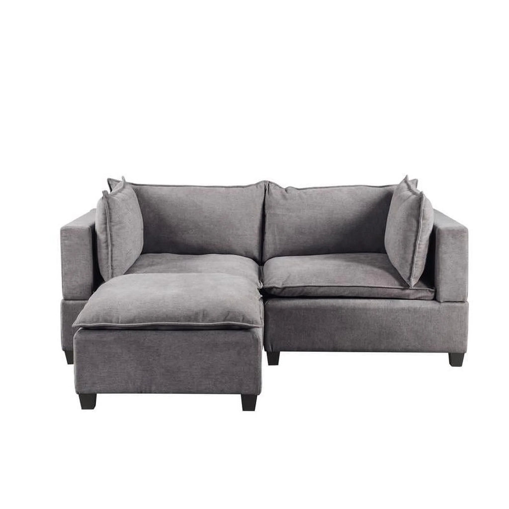 Light Gray Woven Fabric Sectional Loveseat Sofa with Ottoman I2451