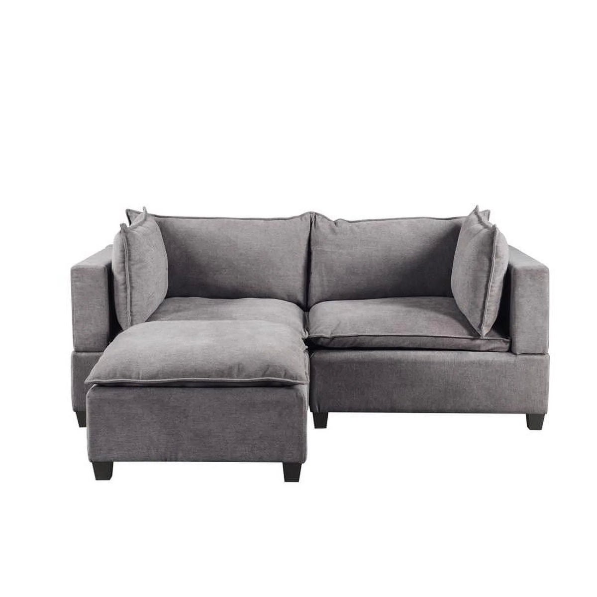 Light Gray Woven Fabric Sectional Loveseat Sofa with Ottoman I2451