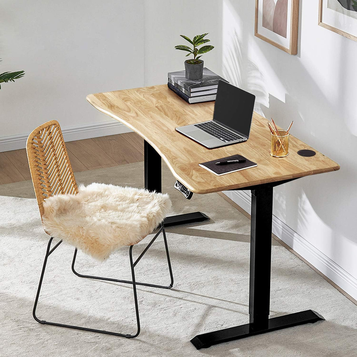 Solid Wood Electric Height Adjustable Standing Desk with 3 Adjustable Memory Setting I847