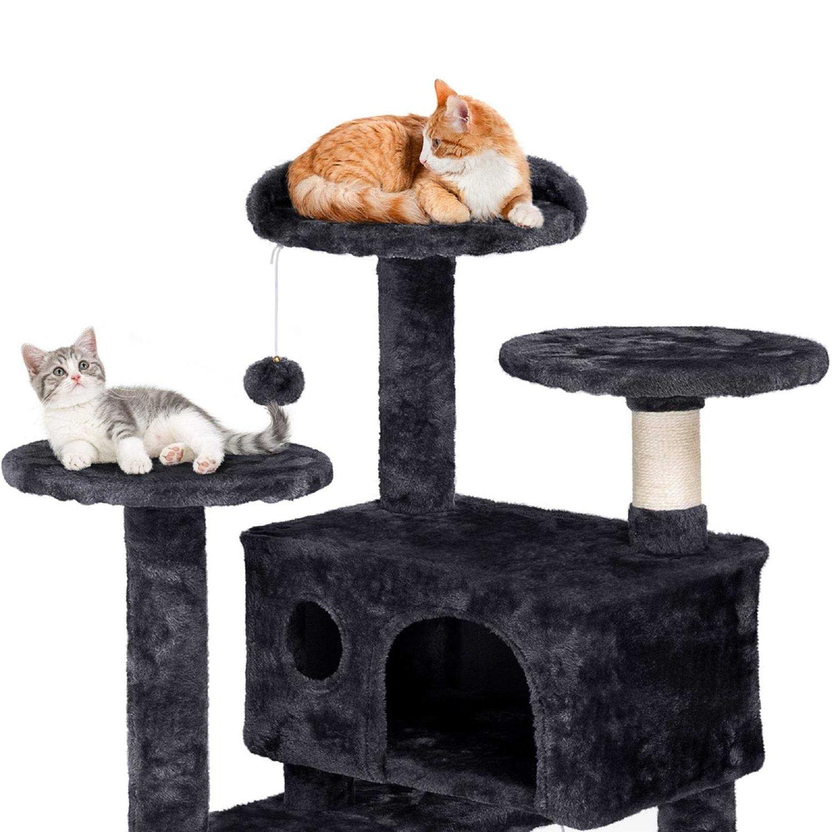 Black Plush Cat Tree with 2 Condos D36695