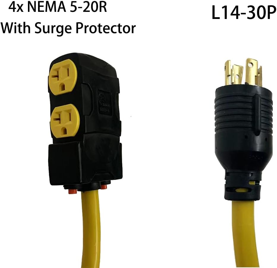 50Ft 30 Amp 125/250V 10 Gauge SJTW Power Cord with Surge Protector Breaker I8543