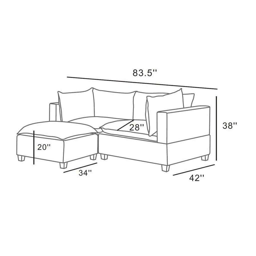 Light Gray Woven Fabric Sectional Loveseat Sofa with Ottoman I2451