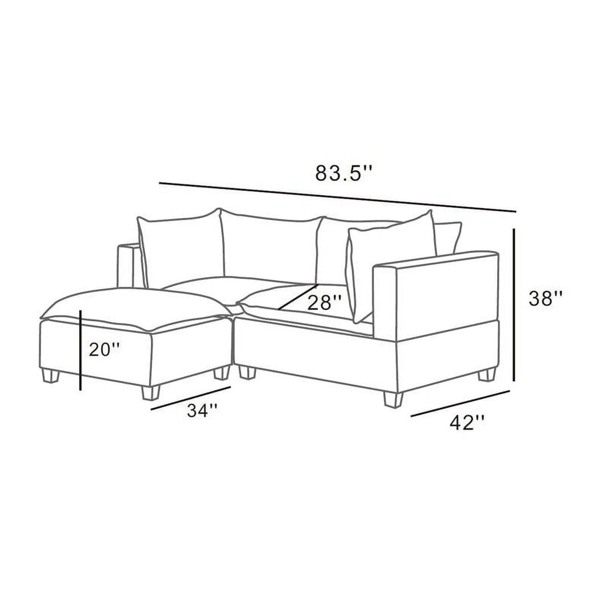 Light Gray Woven Fabric Sectional Loveseat Sofa with Ottoman I2451
