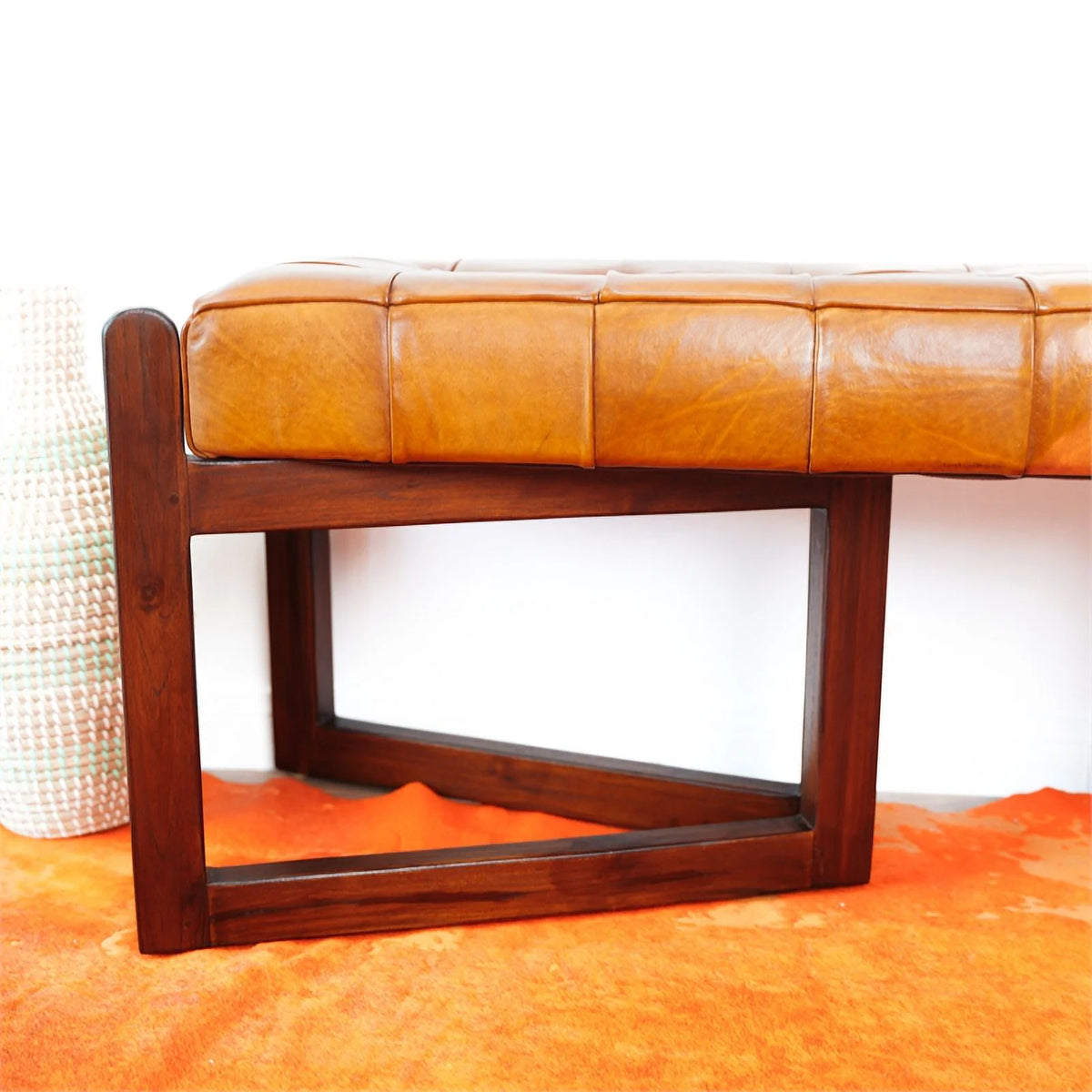 Tan Upholstered Leather Bench R588