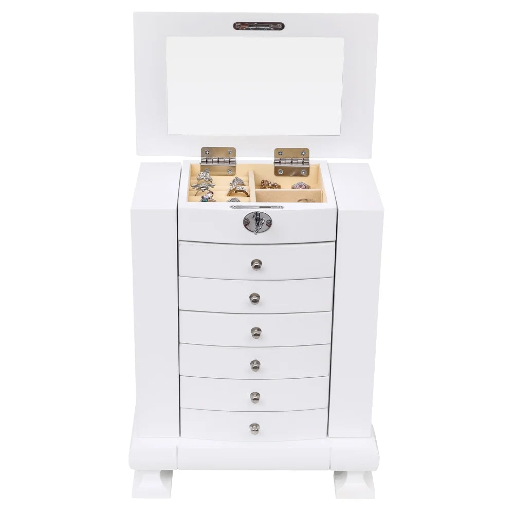 White Wooden 7 Layers Jewelry Box with Lock S31341