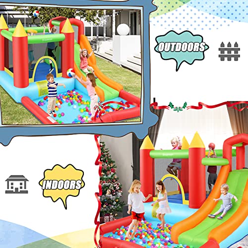 Inflatable Bouncy House with Ball Pit, Wide Slide, Ball Pool, Basketball Hoop, Dart Target, Blower M697432