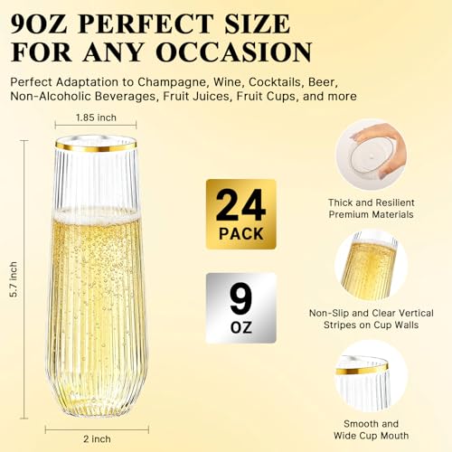 Clear 9oz Stemless Disposable Champagne Flutes D5045