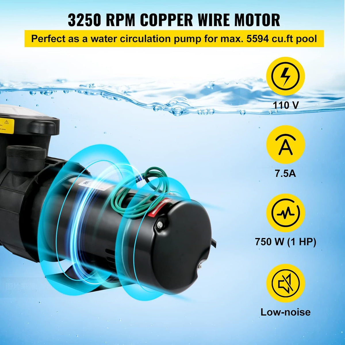 1HP 110V 5220GPH Self-priming Swimming Pool Pump with Strainer Basket and 2pcs 1-1/2'' NPT Connectors S55482