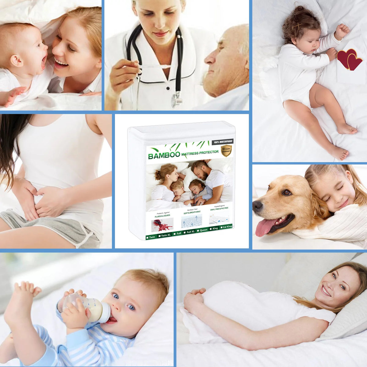 Bamboo Fibre Full Size Waterproof Mattress Protector Deep Pocket Y98480