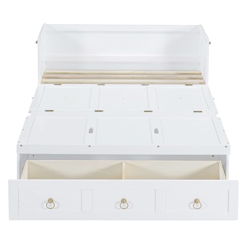 Queen Size Murphy Bed with USB Charging Station and Drawer, White F179