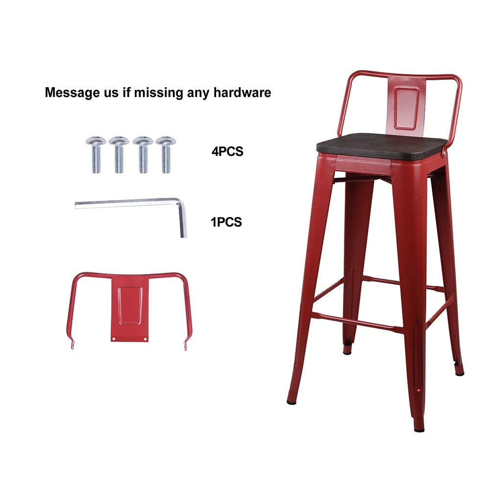 Red 30 inch Low Back Metal Barstools with Wood Seat, Set of 6 X538235