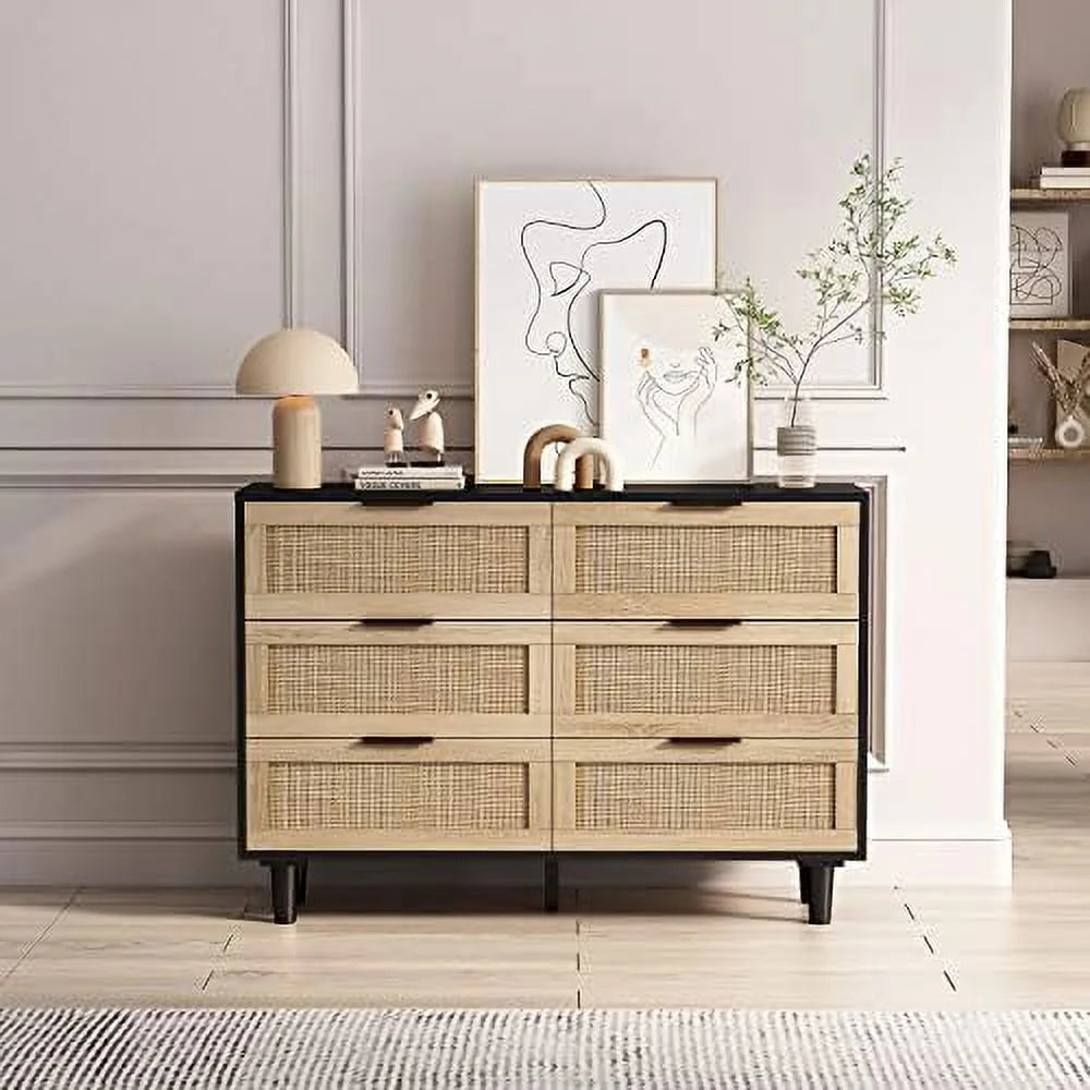 51.18 inch 6 Drawer Rattan Wood Dresser M3302