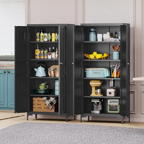 Black 61 inch Metal Pantry Storage Cabinet with Adjustable Shelves V91738