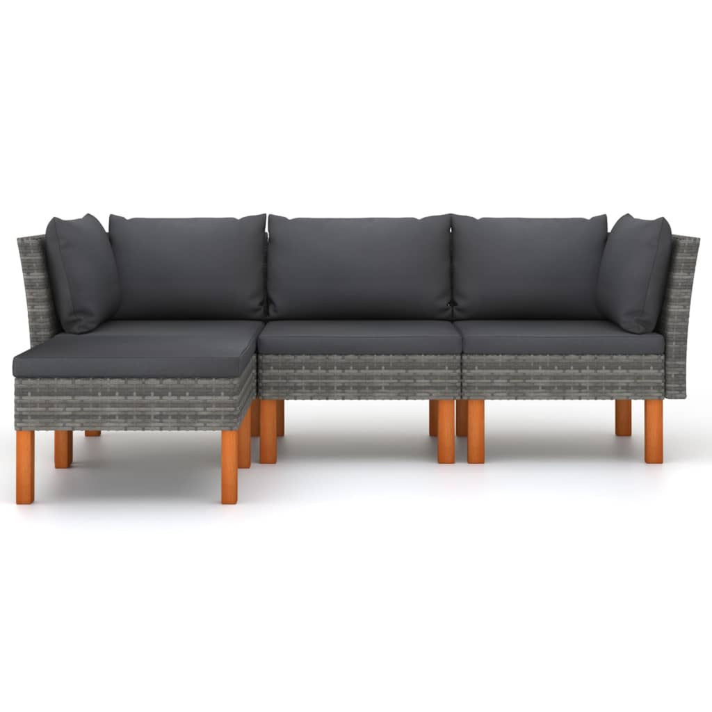 4 Piece Poly Rattan Garden Set with Cushions Gray C8497