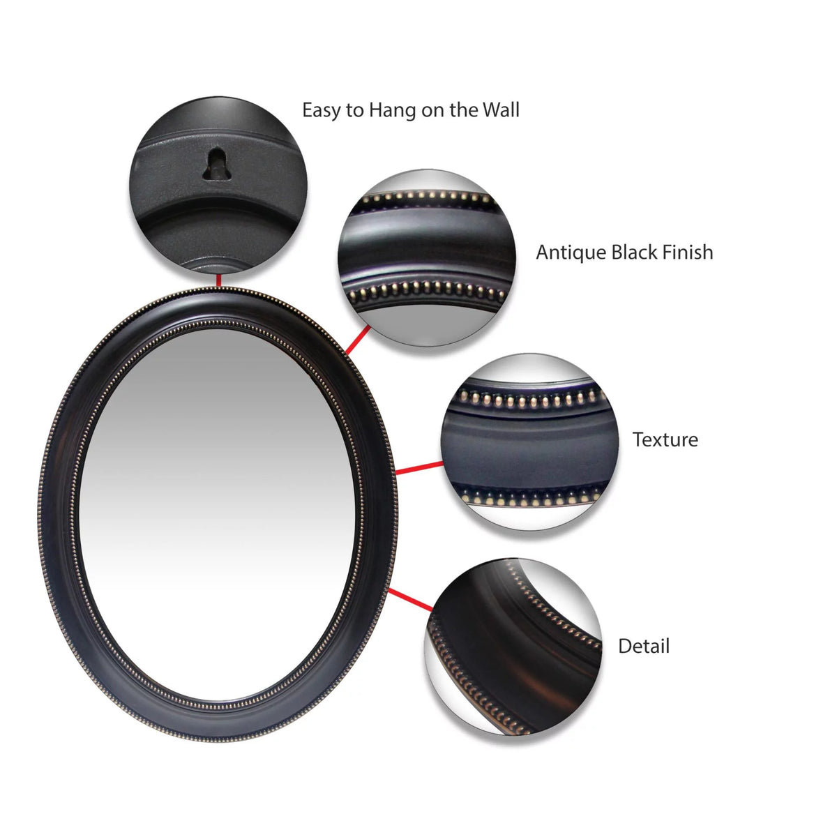 Black and Gold Oval 30-inch Wall Mirror C1237